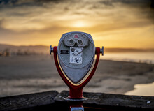 Coin-operated Binoculars On Blurred Background. Newport Beach, California