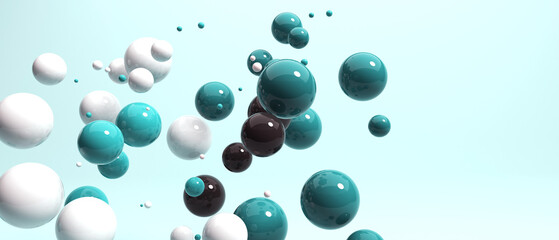 Canvas Print - Scattered floating colored spheres on a vibrant background - 3D render