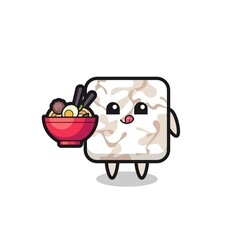 Sticker - cute ceramic tile character eating noodles