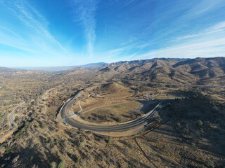 Aerial shot of a road in Tehachapi Loop, California