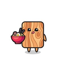 Wall Mural - cute plank wood character eating noodles