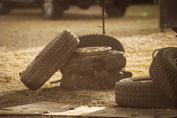 Sticker - Closeup shot of worn tires on the ground