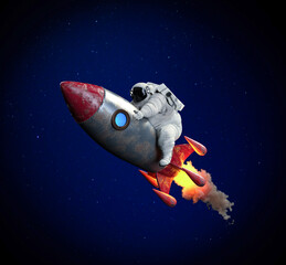 Wall Mural - cute fat astronaut above a rocket in space