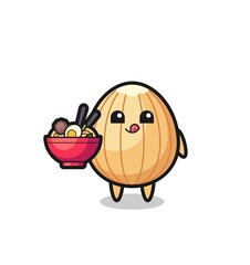 Sticker - cute almond character eating noodles