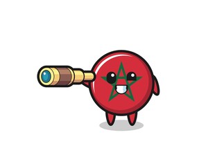 Poster - cute morocco flag character is holding an old telescope