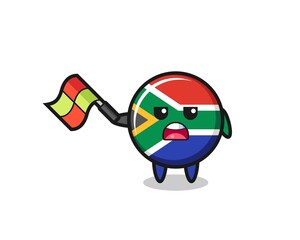 Wall Mural - south africa flag cartoon as the line judge hold the flag up at a 45 degree angle