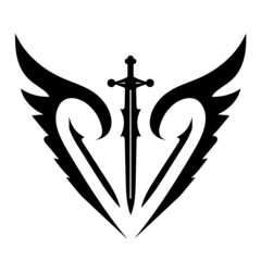 Poster - Tattoo or pattern in the form of wings and a heart with a sword.