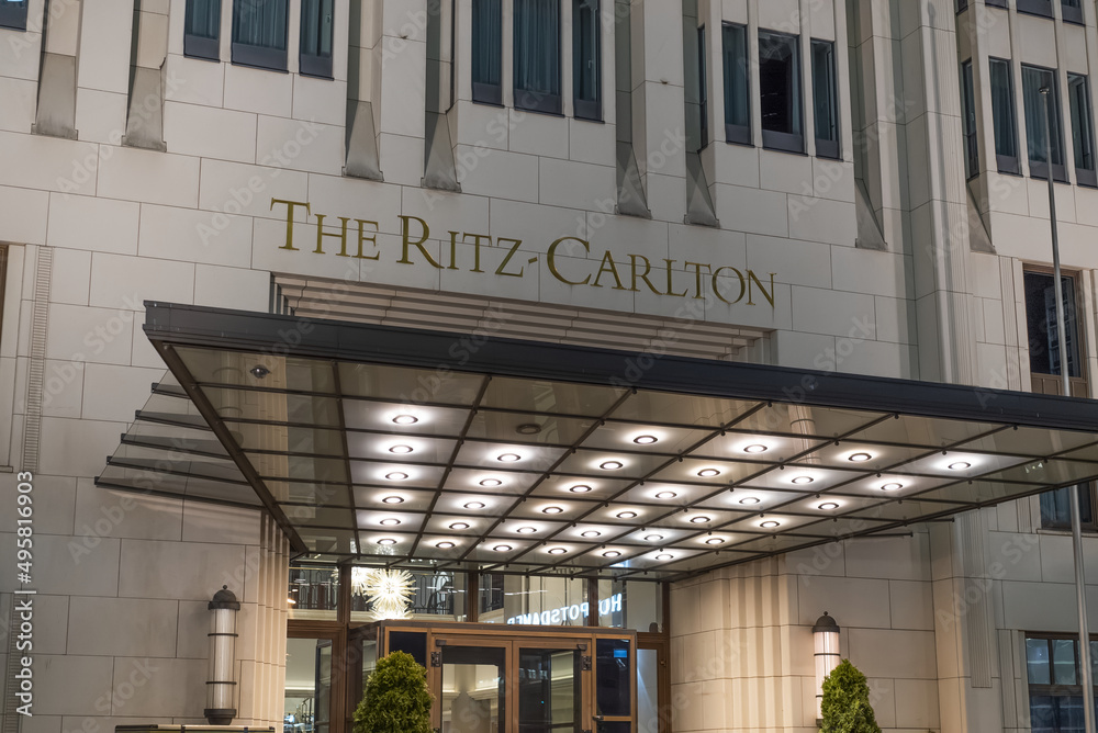 Famous Ritz Carlton Hotel in Berlin - BERLIN, GERMANY - MARCH 11, 2021
