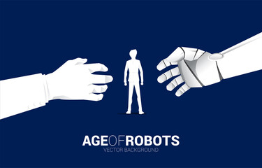 Poster - businessman and Robot hand reach to touch with human hand. concept birth of a.i. learning machine era.