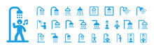 Shower Icon Collection. Shower Icon Vector In Blue Design.