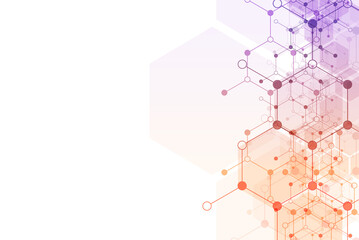 Hexagons pattern background. Genetic research, molecular structure. Chemical engineering. Concept of innovation technology. Used for design healthcare, science and medicine background
