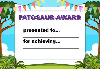 Sticker - Certificate template with dinosaur award