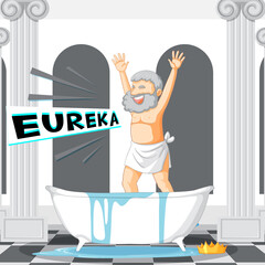 Wall Mural - Archimedes in bathtub cartoon with the word Eureka