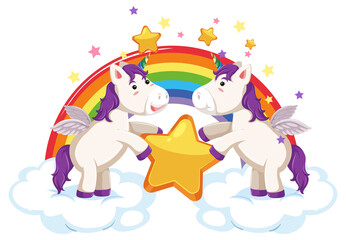 Poster - Two cute unicorns holding a star together