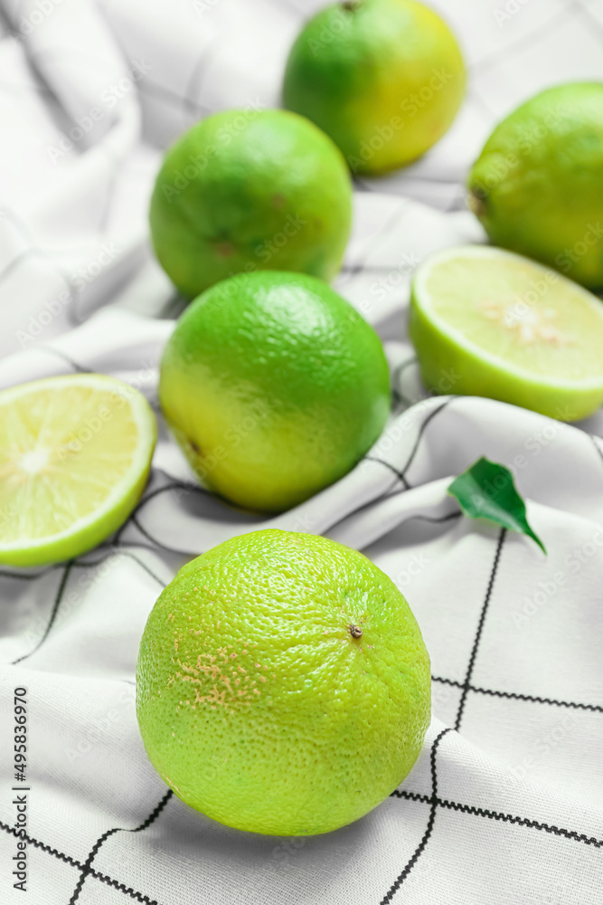 Ripe bergamot fruits on fabric background, closeup