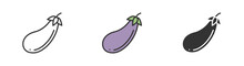 Simple Minimalism Eggplant Icons In Modern Style For Web Apps. Outline, Colorful And Glyph Vector Flat Illustration