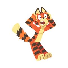 Sticker - Striped Tiger Character with Orange Fur Shouting with Fear Vector Illustration