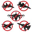 No-fly zone, vector set of five icons.