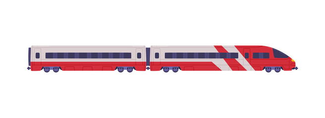 Wall Mural - Speed Train Locomotive and Passenger Wagon Vector Illustration