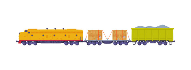 Poster - Train or Locomotive with Wagon Pulling Freight and Cargo Vector Illustration