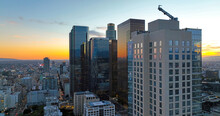 City Of Los Angeles, Panoramic Cityscape Skyline Scenic, Aerial View At Sunset. Los Angeles Cityscape.