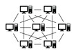 Global online p2p system computer icon linked network design vector illustration template. Blockchain crypto currency smart contract protocol contain cryptography hash, transaction data document.