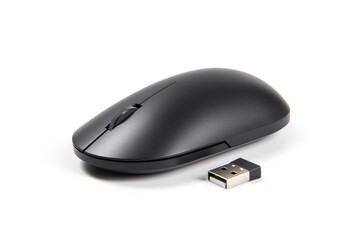 wireless computer mouse with receiver isolated on white background