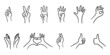 © Kebon doodle - Set of hand drawn hand gestures. Hand Drawn sketch style of applause, thumbs up gesture. Human hands clapping ovation. on doodle style, vector illustration.