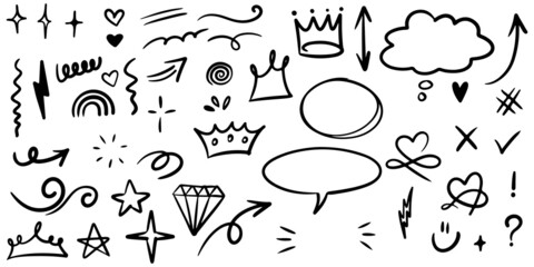 Hand drawn set doodle elements for concept design isolated on white background. vector illustration.