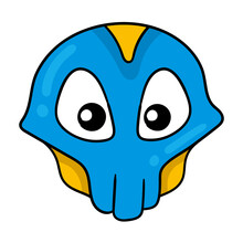 Cute Blue Skull Head, Doodle Icon Image Kawaii