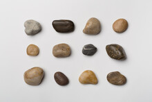 Set Of Sea Stones On Wooden Background, Top View