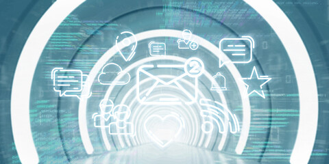 Poster - Light Corridor modern background. Futuristic Sci-Fi Tunnel. 3D Rendering