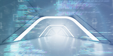 Poster - Light Corridor modern background. Futuristic Sci-Fi Tunnel. 3D Rendering