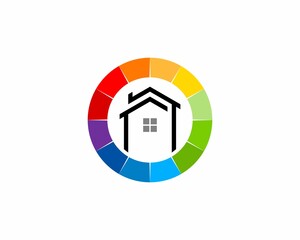 Canvas Print - House line in the circular color palette