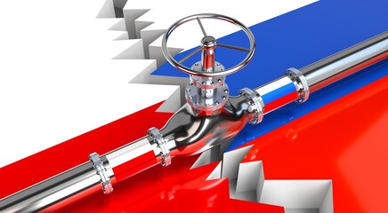 Gas pipeline, flags of Poland and Russia - 3D illustration