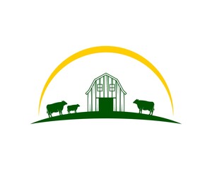 Sticker - Greenfield with barn and cow farm