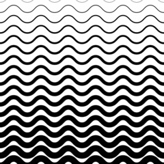 Poster - Horizontal curved pattern. Fades waves. Black gradient on white background. Halftone gradation line texture. Fading patern. Faded backdrop for design prints. From thin wavy thick. Vector illustration
