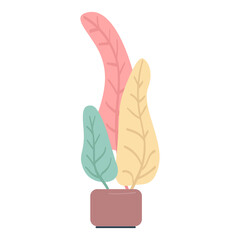 Poster - Colorful leaves in pot semi flat color vector object. Full sized item on white. Original houseplant for office and bedroom simple cartoon style illustration for web graphic design and animation