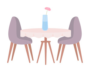 Poster - Table with tablecloth and chairs semi flat color vector object. Full sized item on white. Modern furniture for cafe, restaurant simple cartoon style illustration for web graphic design and animation