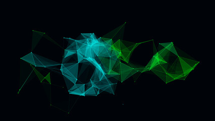 Poster - network connection structure. abstract blue background with moving dots, lines and triangles. futuri