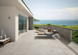 Modern design, gray tiles, seamless view, luxurious exterior background.
