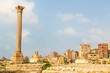 Cityscape with Pompeys Pillar and Serapeum. This Roman triumphal column. Alexandria, Egypt