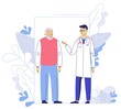 Medicine concept with doctor and old patient on plant background.