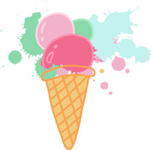 Doodle Ice Cream Cone  With Splashes, Sweet Girly Illustration