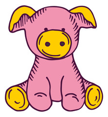 Poster - Pink pig toy. Cute soft plush animal