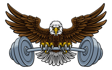 Bald Eagle Hawk Weight Lifting Mascot And Barbell