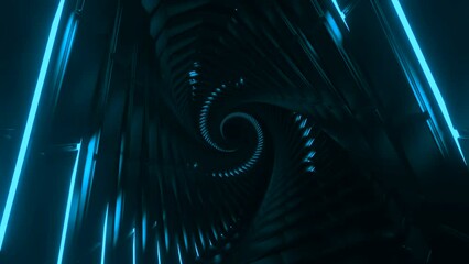 Poster - Movement in spiral with structure and neon stripes. Design. Futuristic 3d spiral with neon stripes. Dark spiral in style of spaceship with twist