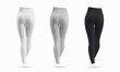 Templates of white, black and heather mockups of women's sports leggings for running and yoga.