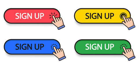 Leinwandbilder - SIGN UP 3D button set with mouse pointer clicking. White background. Vector illustration