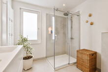 Interior Of Bathroom With Shower Cabin